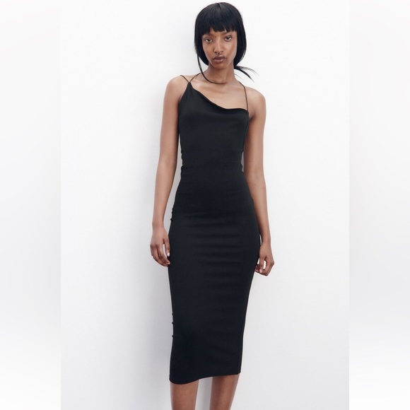 Zara OPEN BACK ASYMMETRICAL DRESS. Black. Size S. New with Tags. - Picture 5 of 8